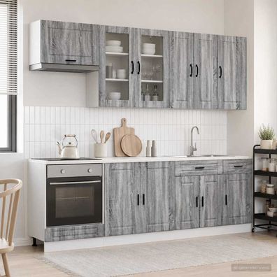 vidaXL Kücheneinheit PORTO 8 pcs Grau Sonoma Holzwerkstoff