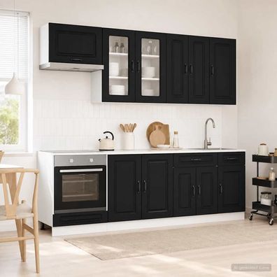 vidaXL Kücheneinheit KALMAR 8 pcs Schwarz Holzwerkstoff