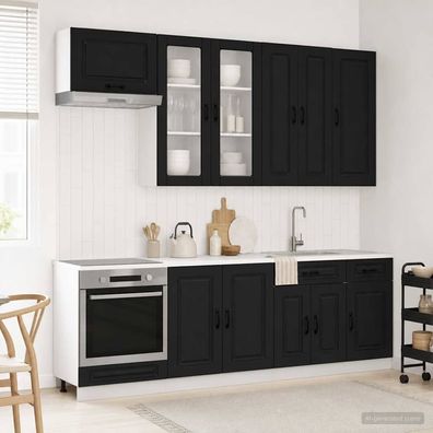 vidaXL Kücheneinheit KALMAR 8 pcs Schwarz Holzwerkstoff
