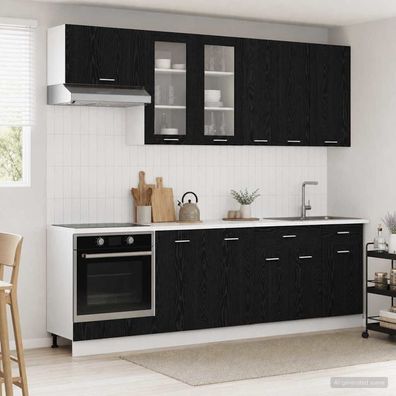 vidaXL Kücheneinheit LYON 8 pcs Schwarze Eiche Holzwerkstoff