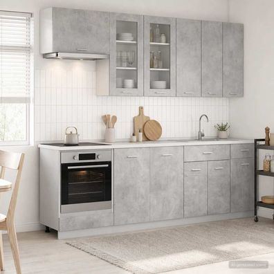 vidaXL Kücheneinheit LYON 8 pcs Betongrau Holzwerkstoff