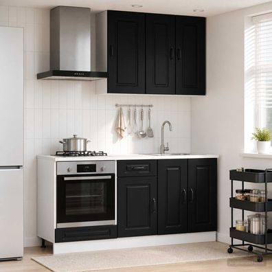 vidaXL Kücheneinheit KALMAR 5 pcs Schwarz Holzwerkstoff