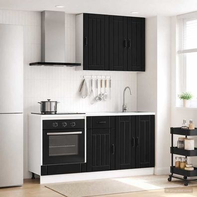vidaXL Kücheneinheit LUCCA 5 pcs Schwarz Holzwerkstoff