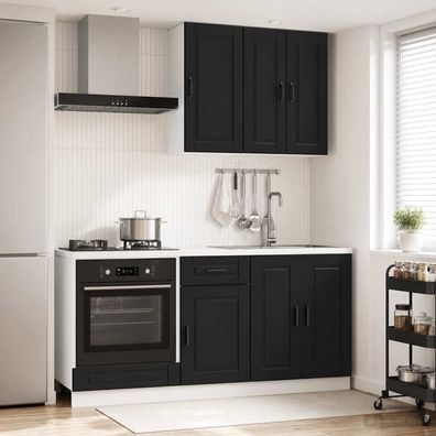 vidaXL Kücheneinheit PORTO 5 pcs Schwarz Holzwerkstoff