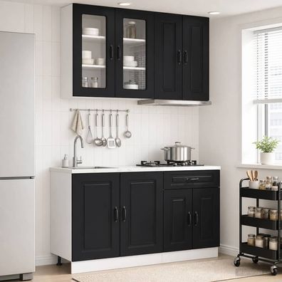vidaXL Kücheneinheit KALMAR 4 pcs Schwarz Holzwerkstoff
