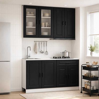 vidaXL Kücheneinheit PORTO 4 pcs Schwarz Holzwerkstoff