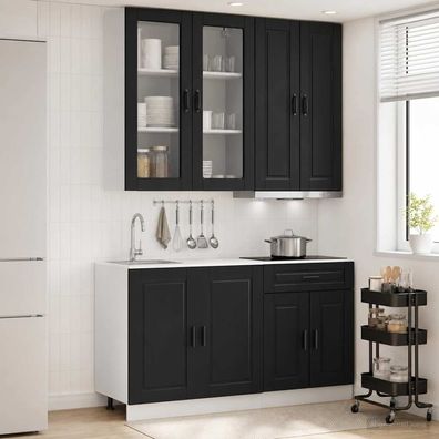 vidaXL Kücheneinheit PORTO 4 pcs Schwarz Holzwerkstoff