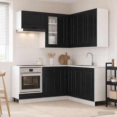 vidaXL Kücheneinheit KALMAR 8 pcs Schwarz Holzwerkstoff