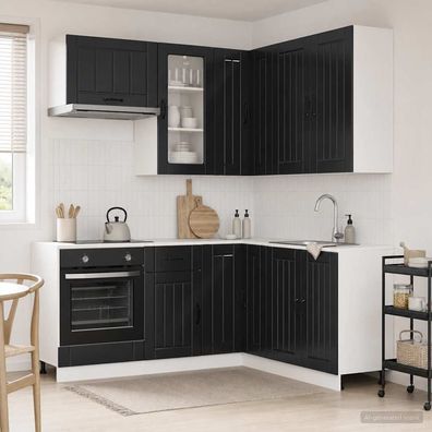 vidaXL Kücheneinheit LUCCA 8 pcs Schwarz Holzwerkstoff