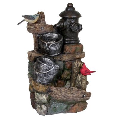 Brunnen in Stein- Holzoptik METIS, inkl. Pumpe, Polyresin
