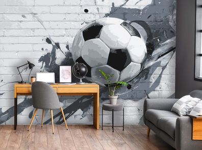 Vlies Fototapete Fußball Junge Ziegel weiß TAPETE XXL Wohnzimmer Schlafzimmer