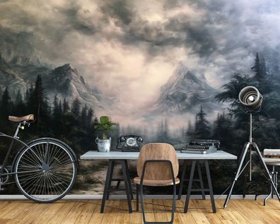 Vlies Fototapete grün Wald Gebirge Natur TAPETE XXL Wohnzimmer Schlafzimmer