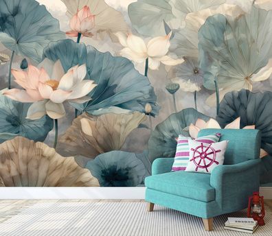 Vlies Fototapete Blumen Abstrakt weiß Glamour TAPETE XXL Wohnzimmer Schlafzimmer