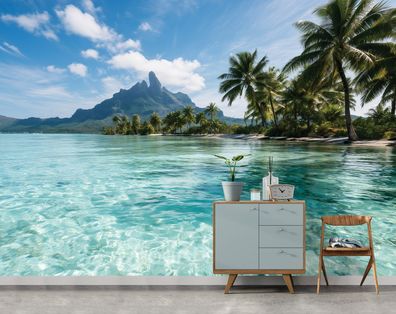 Vlies Fototapete Ozean Strand Palmen Natur Blau TAPETE XXL Wohnzimmer Schlafzimmer