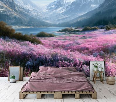 Vlies Fototapete Aussicht Berg See blau Natur TAPETE XXL Wohnzimmer Schlafzimmer