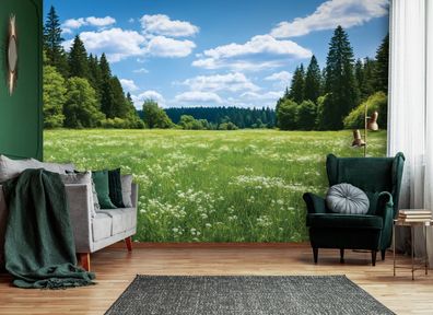 Vlies Fototapete Wiese Wald Baum Grün Natur TAPETE XXL Wohnzimmer Schlafzimmer