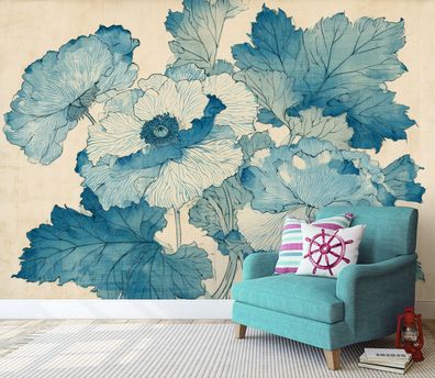 Vlies Fototapete Blumen Blau Abstrakt TAPETE XXL Wohnzimmer Schlafzimmer