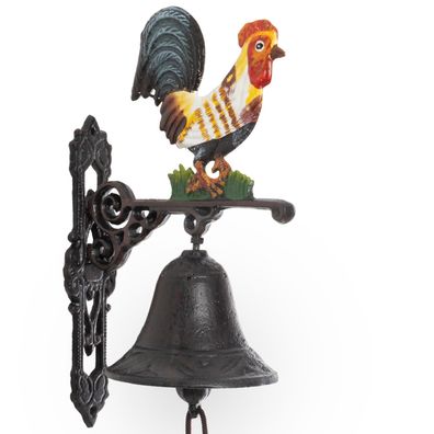 Moritz Türglocke Hahn 50 cm Gusseisen Wandglocke Hofglocke bunter Hahn antik Landhaus
