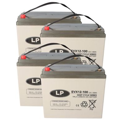 4x 12V 100Ah Deep-Cycle AGM Batterie kompatibel zu 60Ah, 75Ah, 77Ah, MP75-12C,