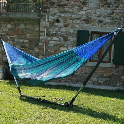 MacaMex Cuba GiganteHängemattenset mit Mexikanischer Netzhängematte Caribe blau