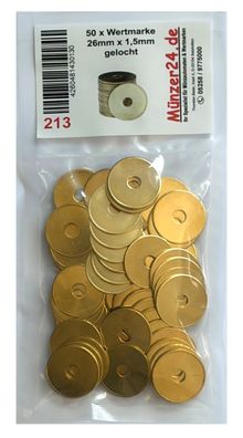 Standard Wertmarke 26mm x 1,5mm, Messing, gelocht, Token wie NZR 2020, VE=50