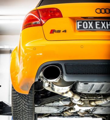 Audi RS4 B7 Halbanlage ab Kat bestehend aus FOX Endschalldämpfer rechts/links, FOX Vo