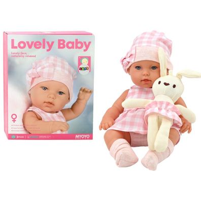 Leantoys Lalka Bobas W Noside?ku Króliczek Ubranko w Krat? Ró?owy