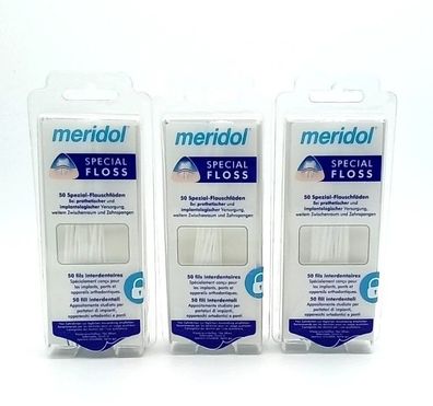 3X meridol special-floss Spezial-Flauschfäden, 3X 50 Fäden Zahnseide