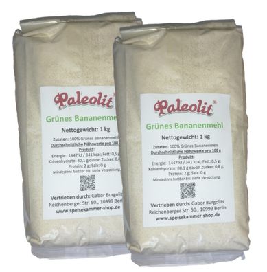 2 x 500g Kochbananenmehl Grünes Bananenmehl Plantain Glutenfrei Vegan