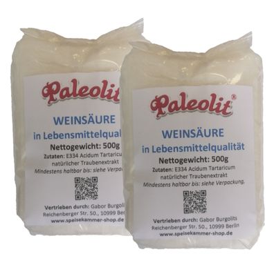 2 x 500g Weinsäure in Lebensmittelqualität E334 natürlicher Traubenextrakt