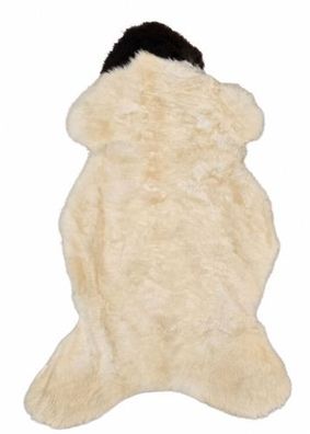 Schaffell Echt | Creme-Weiß-Schwarzbraun, ca. 108 cm | Weichflor | Öko gegerbt