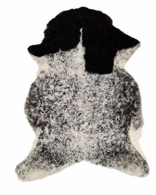 Schaffell Echt | Schwarz-Weiß-Grau, ca. 98 cm | Gelockter Flor | Öko gegerbt