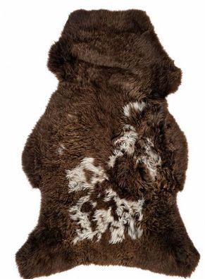 Schaffell Echt | Dunkelbraun-Weiß, ca. 102 cm | Gelockter Flor | Öko gegerbt