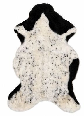 Schaffell Echt | Weiß-Schwarz, ca. 100 cm | Weichflor | Öko gegerbt