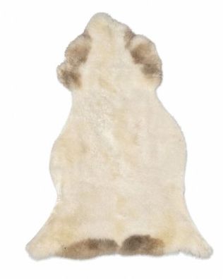Schaffell Echt | Creme-Weiß-Braun, ca. 95 cm | Weichflor | Öko gegerbt