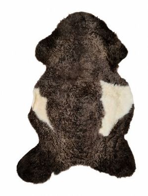 Schaffell Echt | Dunkelbraun-Weiß-Grau, ca. 98 cm | Gelockter Flor | Öko gegerbt