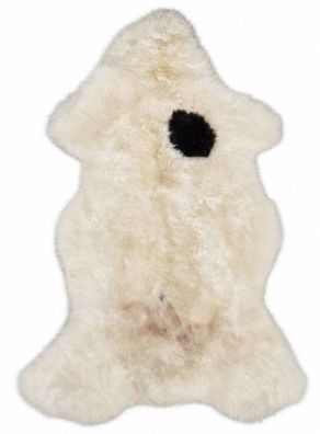 Schaffell Echt | Weiß-Creme-Schwarz, ca. 112 cm | Weichflor | Öko gegerbt