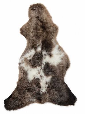 Schaffell Echt | Grau-Braun-Weiß, ca. 96 cm | Gelockter Flor | Öko gegerbt