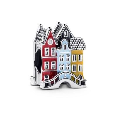 Bead - Silber - Bunte Häuser Charm
