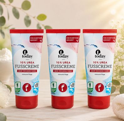3x100ml today Fuß Creme Fusscreme 10% Urea Provitamin B5 Vitamin B3 trockene Füß