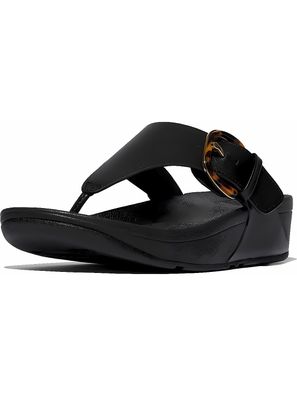 FitFlop Damen Flip Flops Lulu Resin-Buckle Leather Toe-Post Sandals JE9