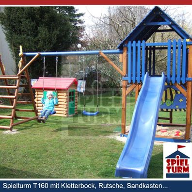 Spielturm T160 All Inclusive PFG, 2SS Rot, 4SH, 8BA, SKA, HG Rot, Fernrohr Blau,
