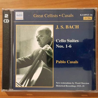 PABLO CASALS js bach cello suiten 1-6 EX/VG+ (2CD, Klassik, Naxos)