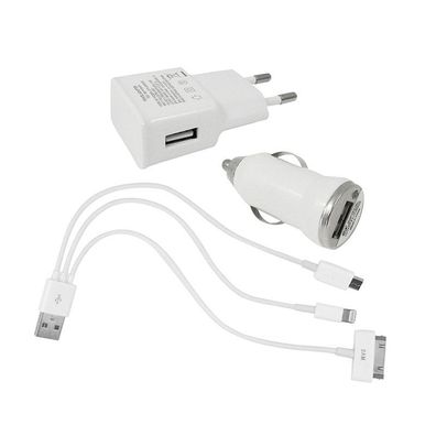 3in1 iPhone iPod Smartphone USB KFZ Ladegerät Netzteil Ladekabel | Datenkabel