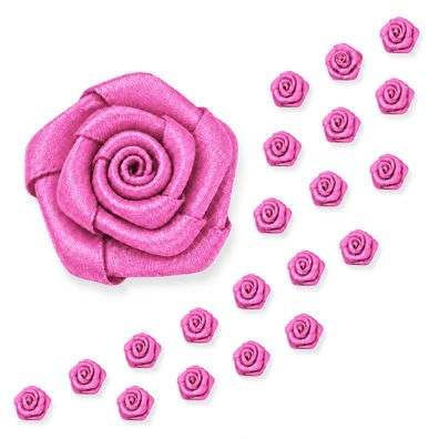 Satinrosen 15mm zum Basteln & Aufnähen 20 Stück Fuchsia