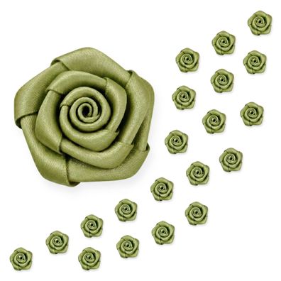 Satinrosen 15mm zum Basteln & Aufnähen 20 Stück Olivgrün