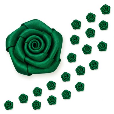 Satinrosen 15mm zum Basteln & Aufnähen 20 Stück Dunkelgrün