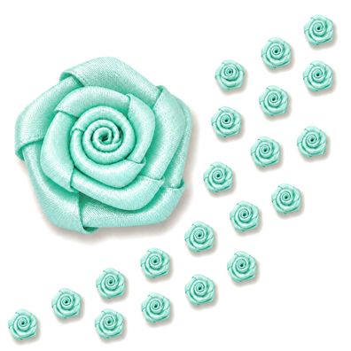 Satinrosen 15mm zum Basteln & Aufnähen 20 Stück Helltürkis