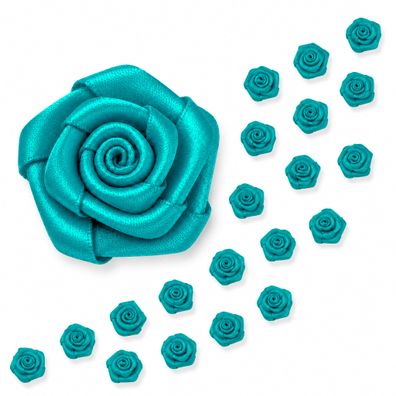 Satinrosen 15mm zum Basteln & Aufnähen 20 Stück Türkis / Grün