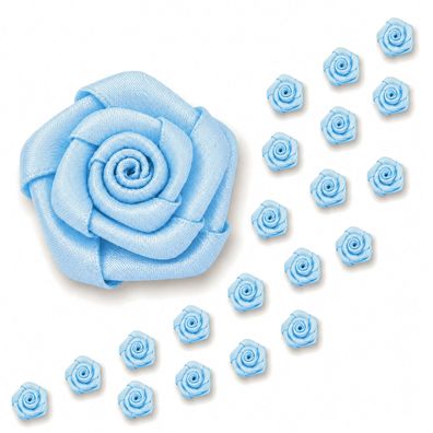 Satinrosen 15mm zum Basteln & Aufnähen 20 Stück Hellblau